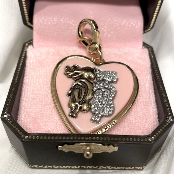 Juicy Couture Jewelry - NWT Vintage JUICY COUTURE GEMINI Pink Rhinestone HEART Gold Charm Y2K